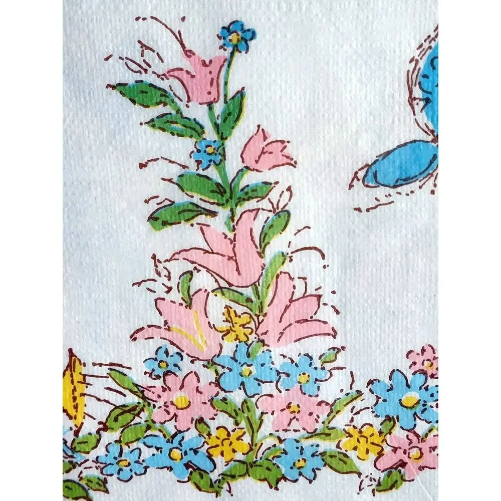 Vintage Furtura Paper Table Cloth 54x88 NOS Girl Sprig Flowers Butterfly See Pic
